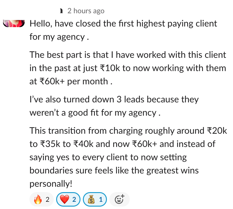 Founder win — client retainer raised from 10k to 60k+ per month