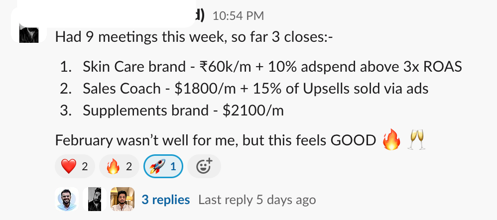 Founder win — 9 meetings, 3 closes this week