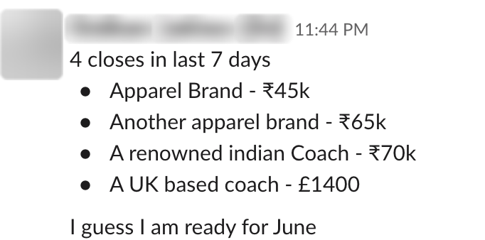 Founder win — 4 closes in 7 days — ₹45k, ₹65k, ₹70k and £1,400
