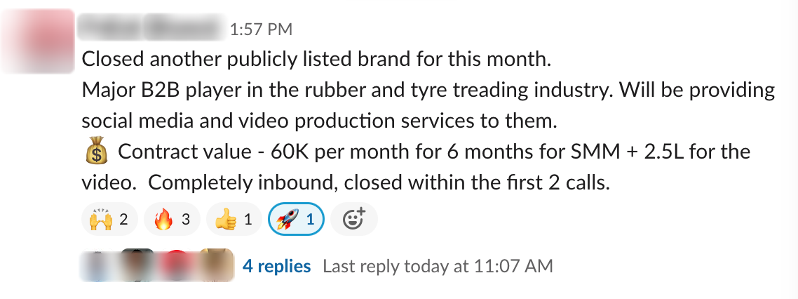 Founder win — Publicly listed brand closed — 60K per month for 6 months plus 2.5L, inbound, within the first 2 calls