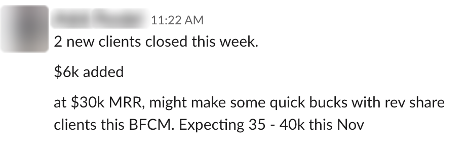Founder win — 2 new clients closed this week — $6k added, now at $30k MRR